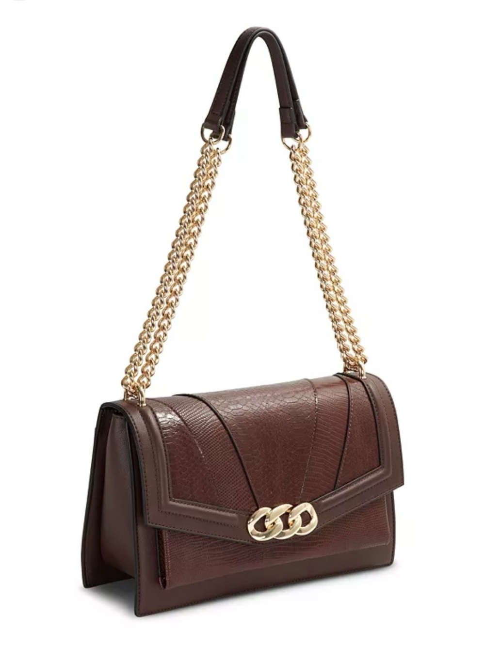 INC International Concepts Brown Leather Crossbody, Shoulder Bag with Gold Chain
